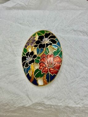 Vintage Cloisonné Brooch Black and Red #145CLO